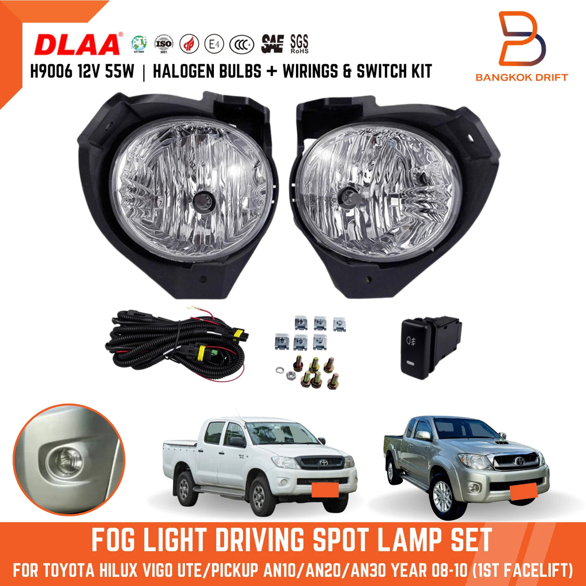 Front Bumper Fog Lights for Toyota Hilux Ute MK6 (2008-2011)