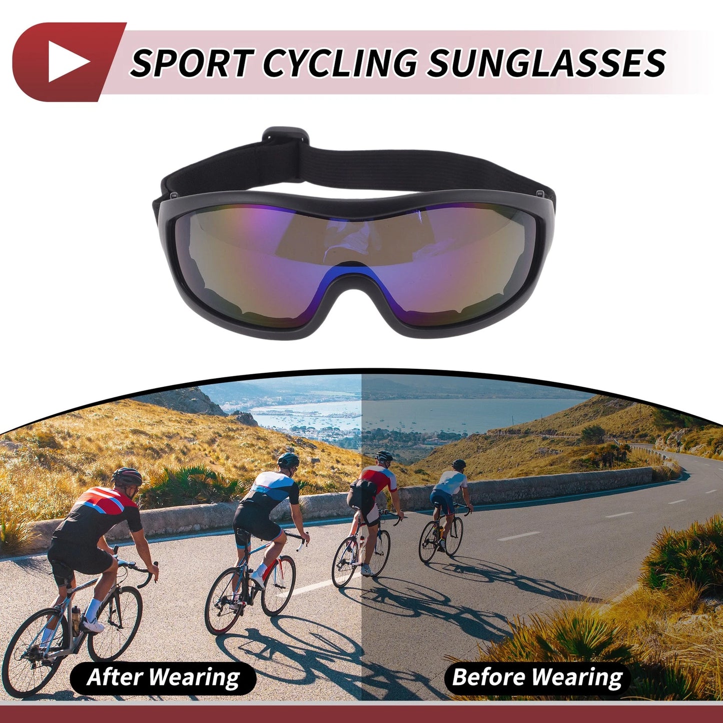 Motorcycle Riding Goggles Blue Lens Black Frame PC PU Cycling Sunglasses