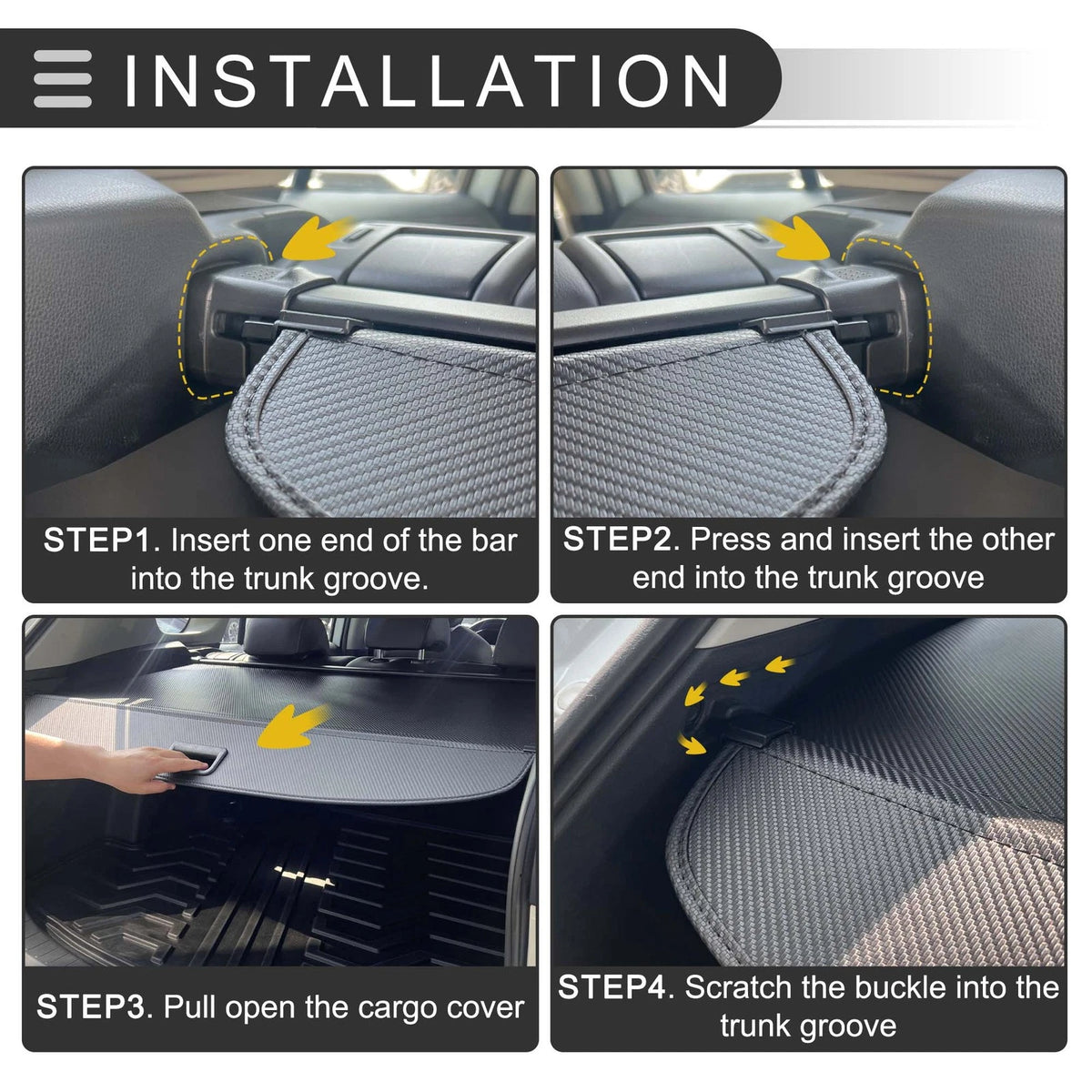 Retractable Cargo Cover for Jeep Cherokee 2019-2023 Black Carbon Fiber
