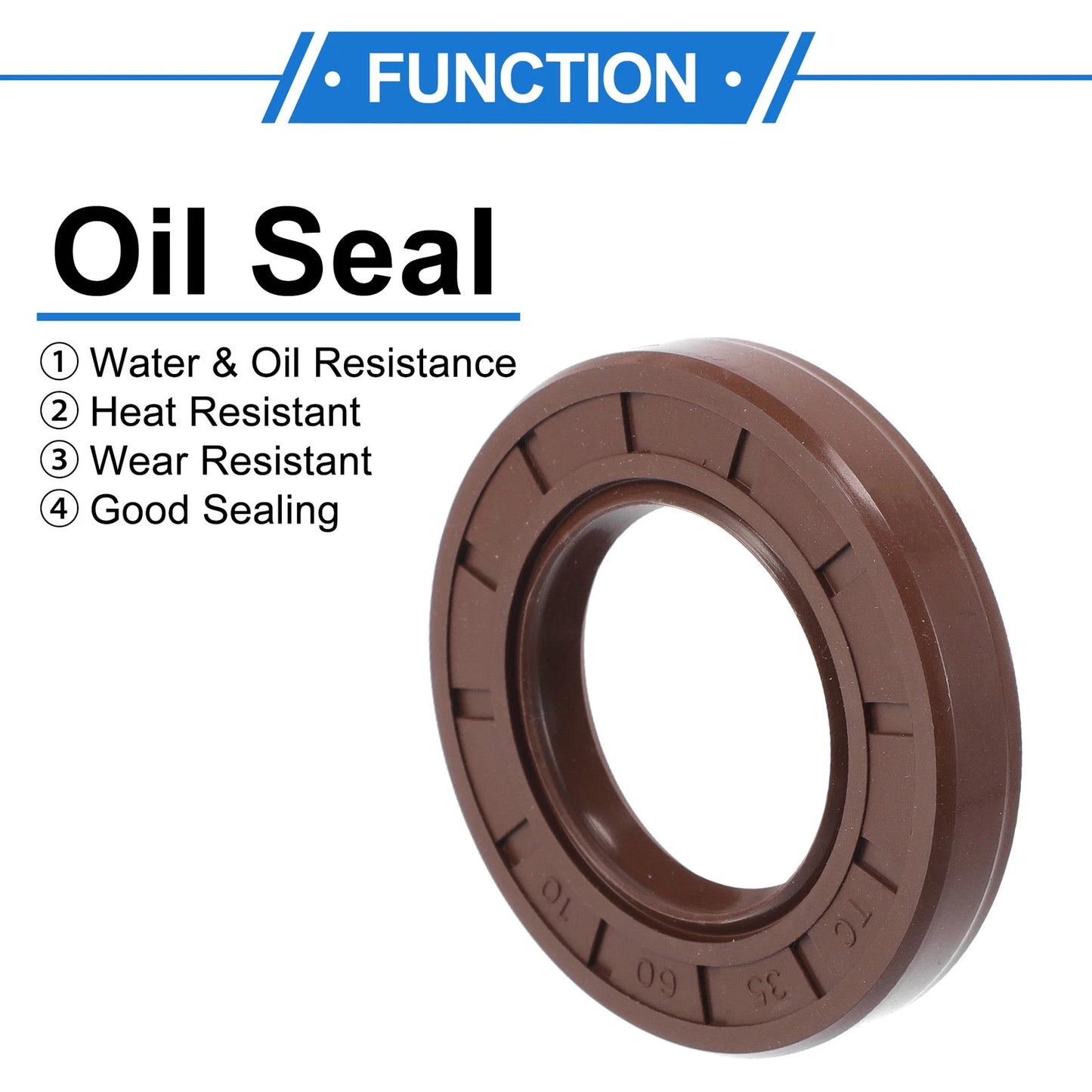 Oil Seal 2 x 35x60x10mm Brown FKM Rubber Rotary Shaft Seal