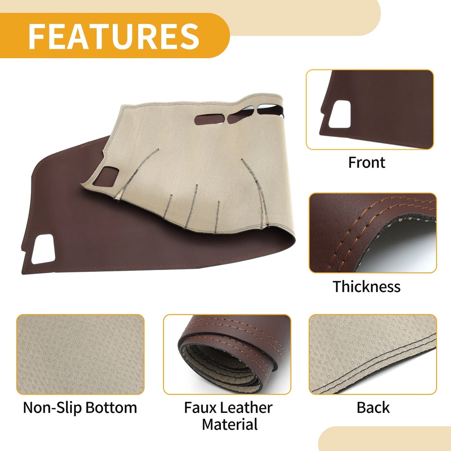 Dashboard Cover Mat for Kia Sportage (2016-2017) - Brown Anti-Slip