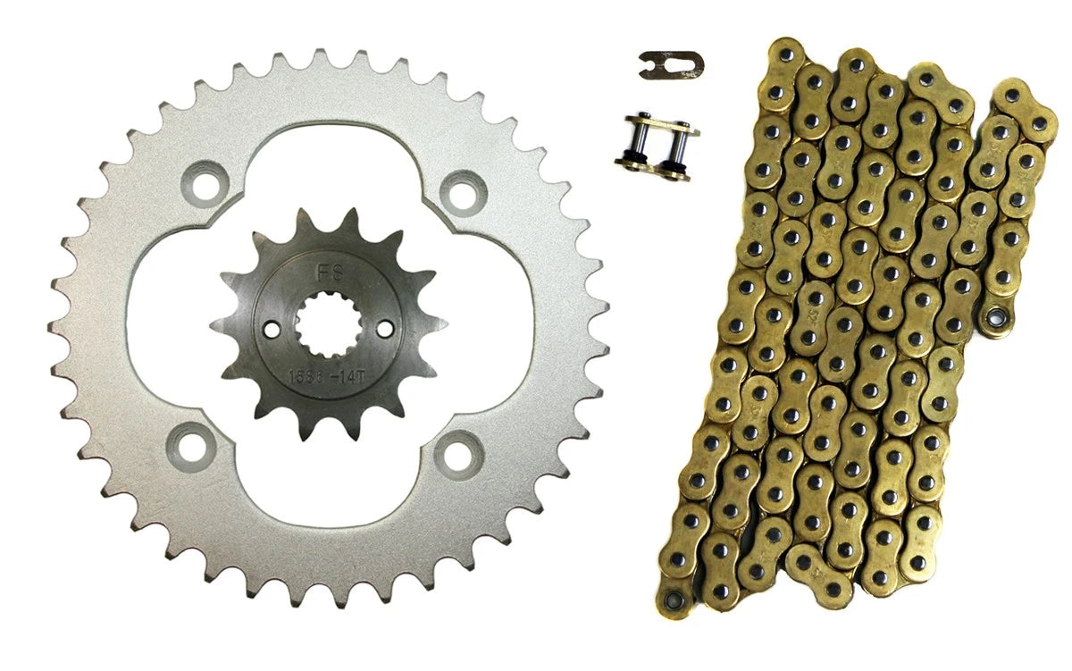 Gold 520x96 O-Ring Chain & 14/40 Sprockets for Suzuki Quadsport 400(2009–2014)