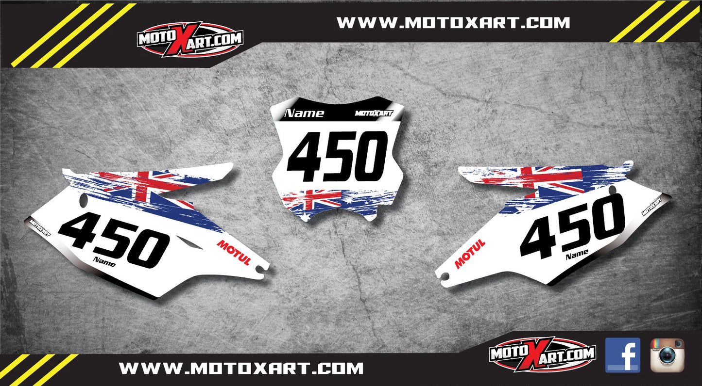 AUSSIE PRIDE STYLE Custom Number Plate Decals for Kawasaki KXF 450 (2016-2018)