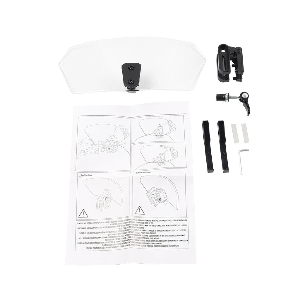 Clear Clip-On Windshield Extension Air Deflector for Universal Adjustable Motor