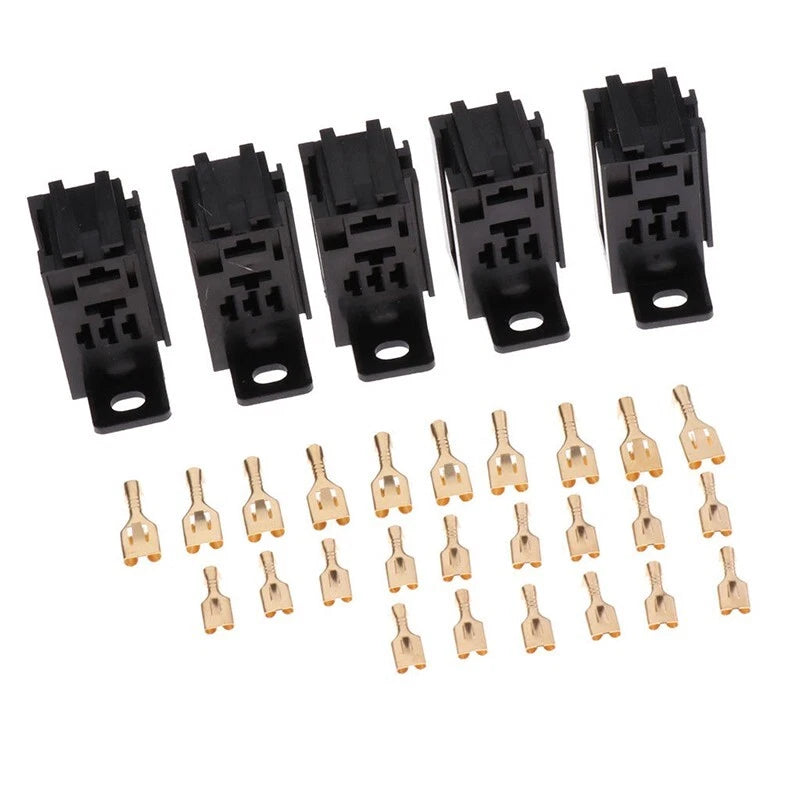 5pcs Micro 60A 5-Pin Relay Socket with 25x Copper Terminals for Automotive