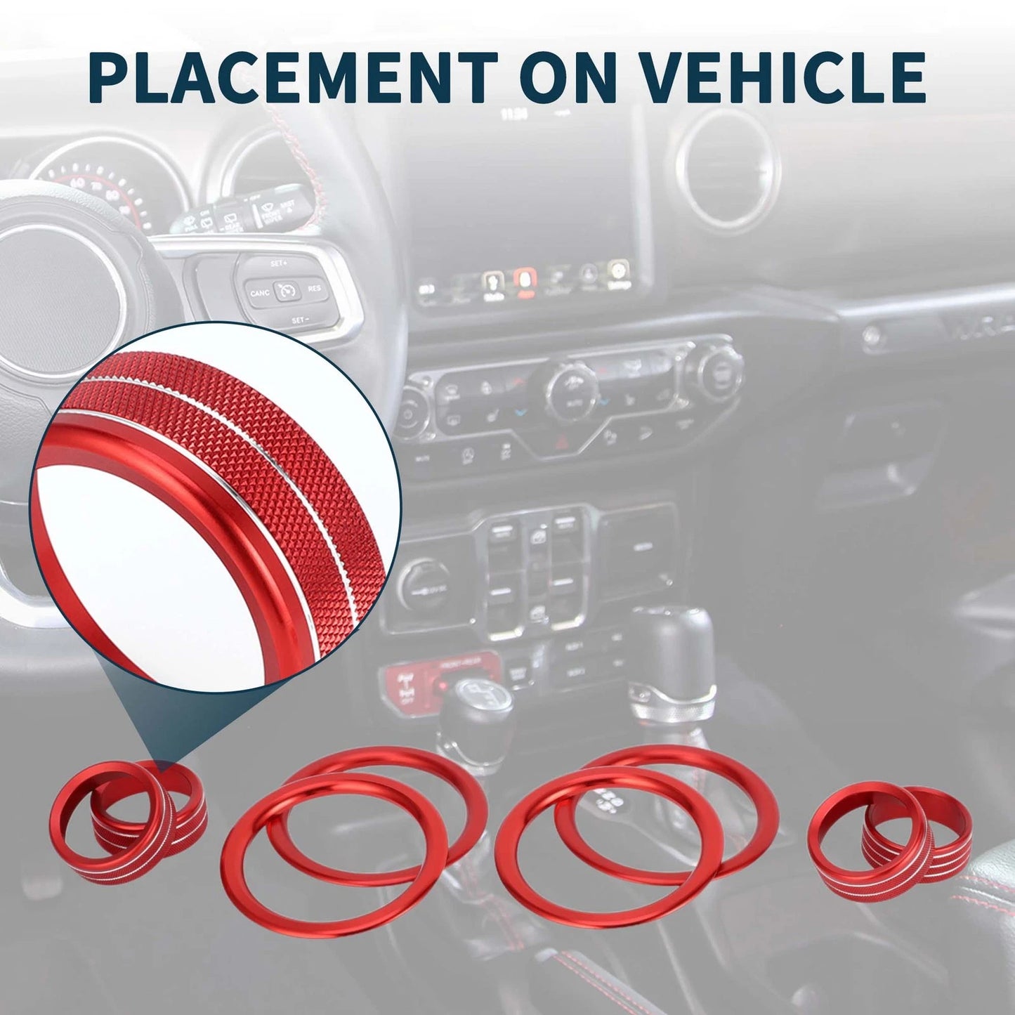 AC Media Headlight Switch Knob Cover for Jeep Gladiator JT (2020-2023) 8 Pcs