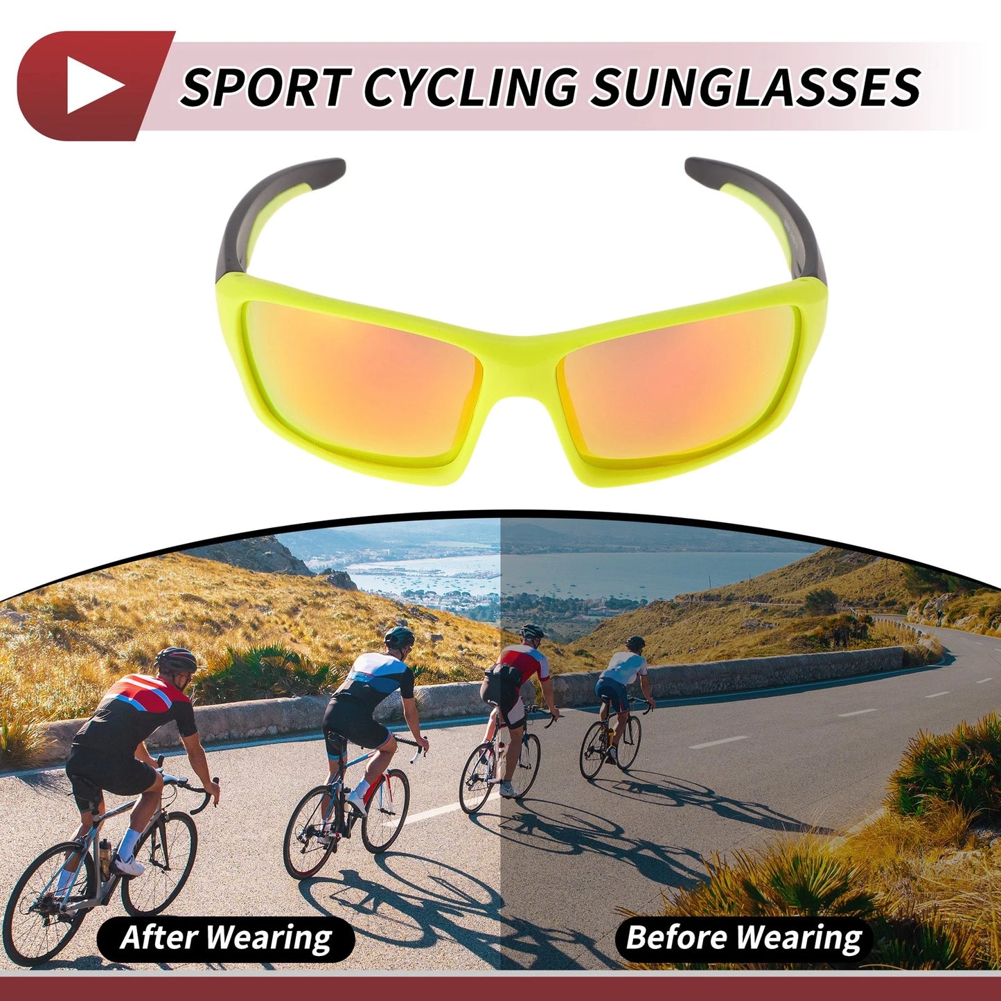 Goggles / 1 Pc / Motorcycle Riding Goggles Red Lens Yellow Frame