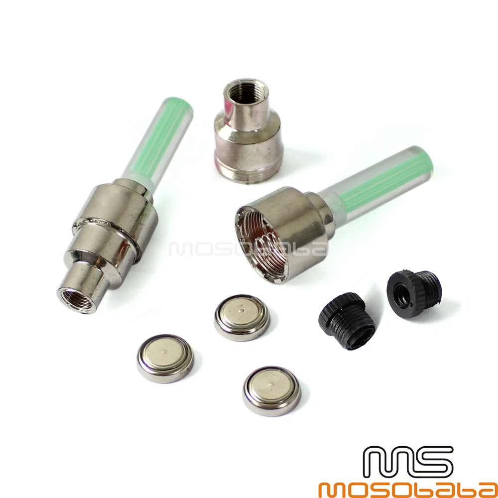Green LED Flash Neon Lamp Wheel Tire Rim Valve Caps for Motorcycle