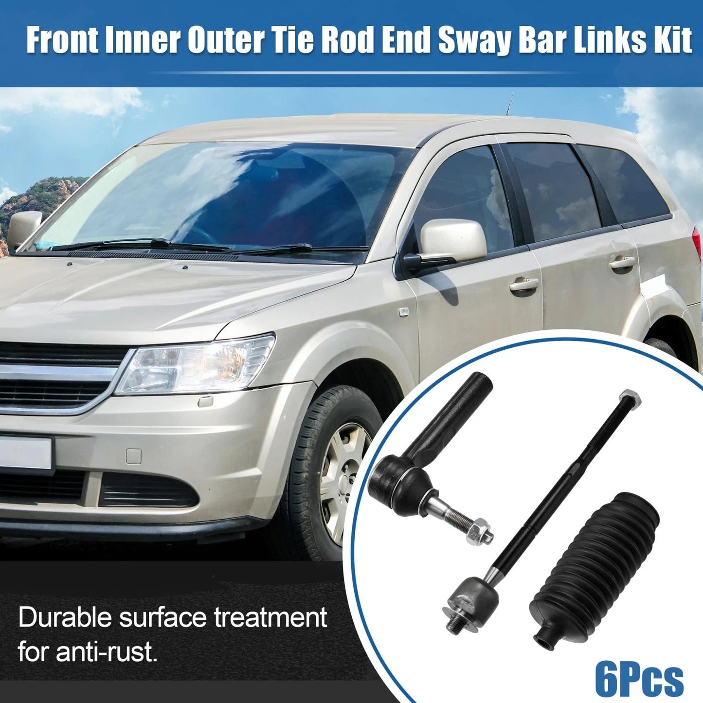 6 x Front Inner Outer Tie Rod End Links Boot for Dodge Caliber