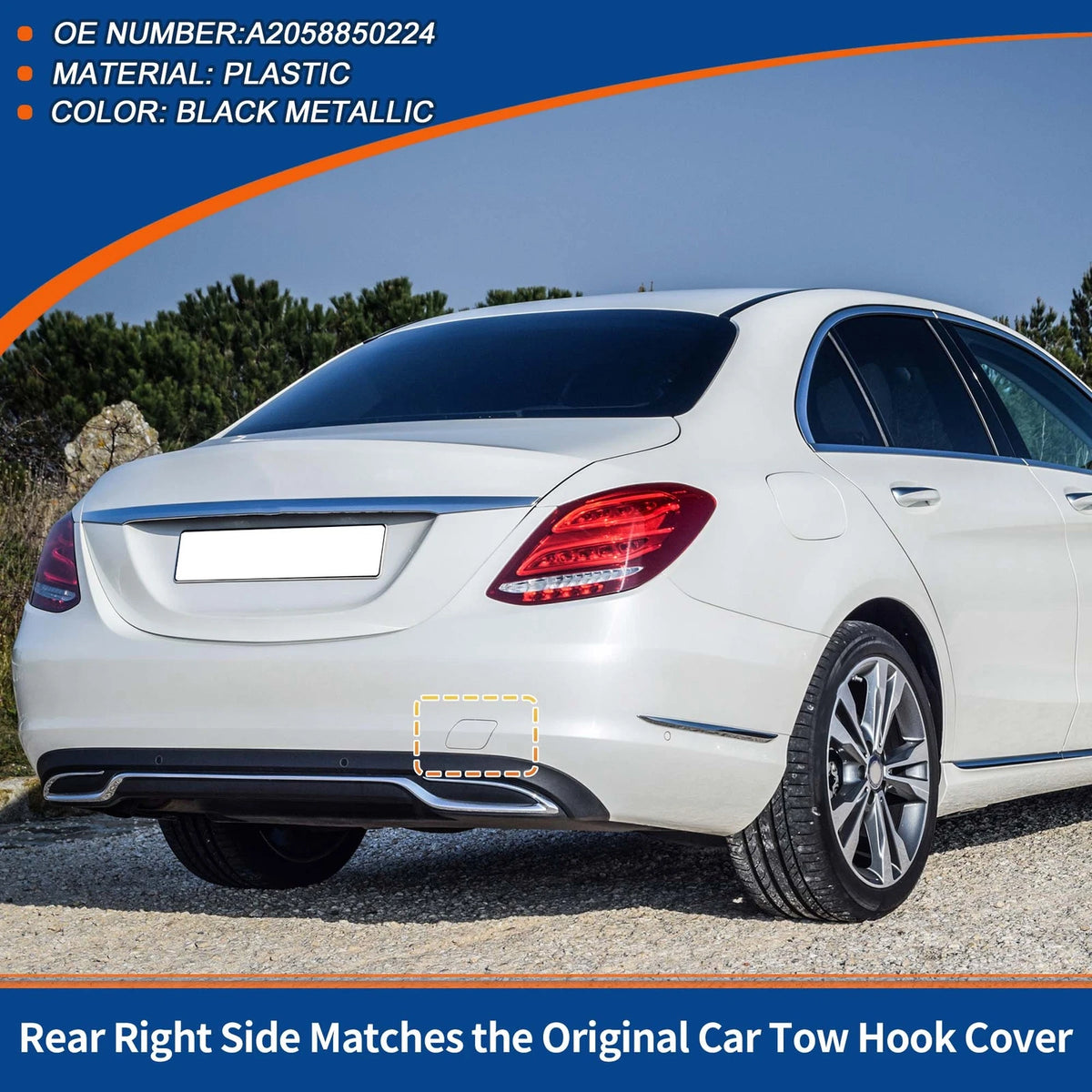 Rear Tow Hook Cover for Mercedes-Benz A-Class (2019-2023) Black Metallic