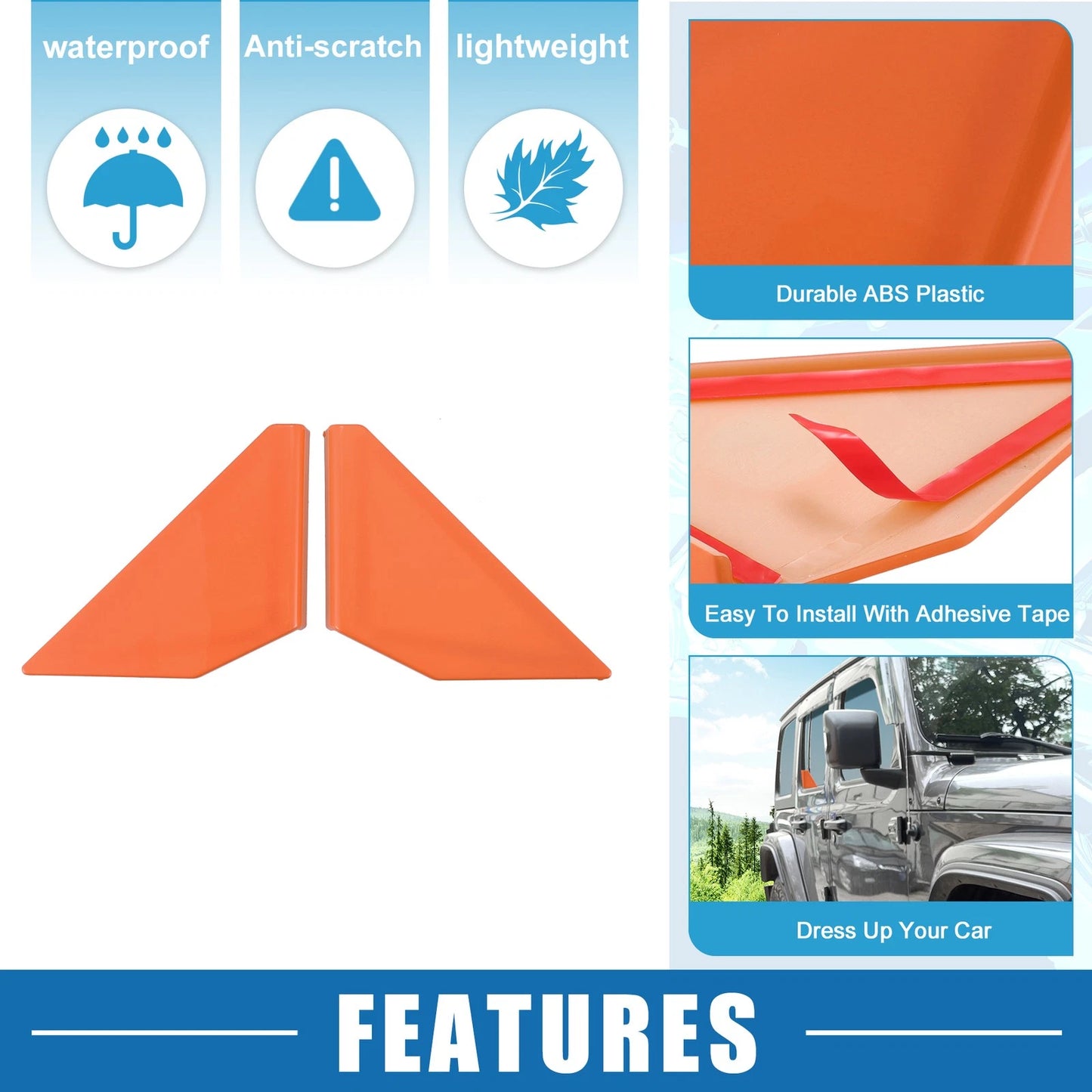 Rear Door Triangular Decor Cover Trim Orange for Ford Bronco (2021-2023) 2 x