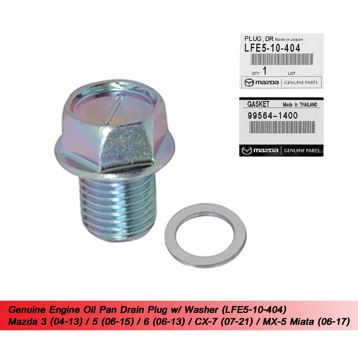 Oil Pan Drain Plug for Mazda 3 5 6 CX-7 MX-5 Miata (2004-2023)