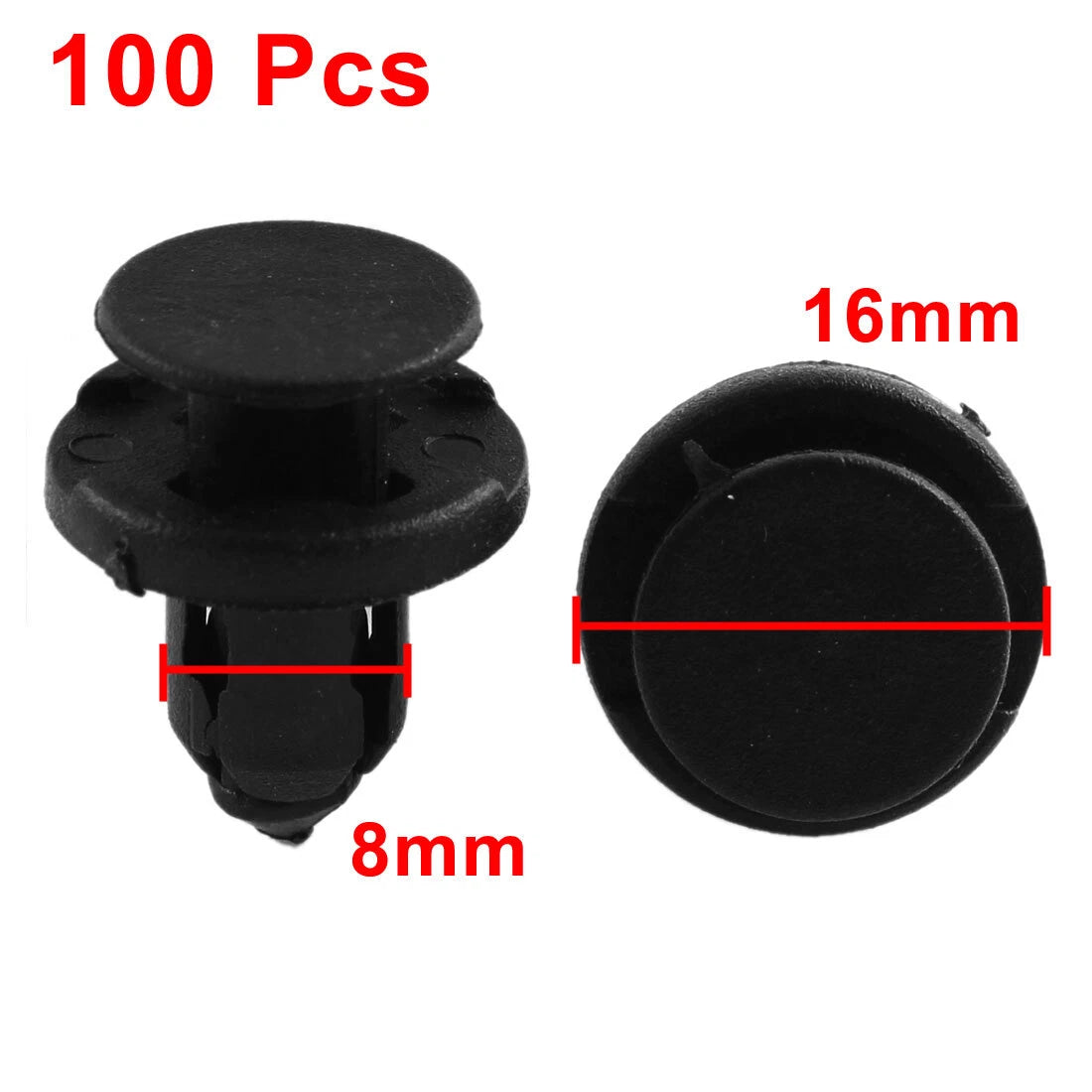 100 Pcs Black Plastic Trim Fasteners 8mm x 14mm x 16mm for Honda