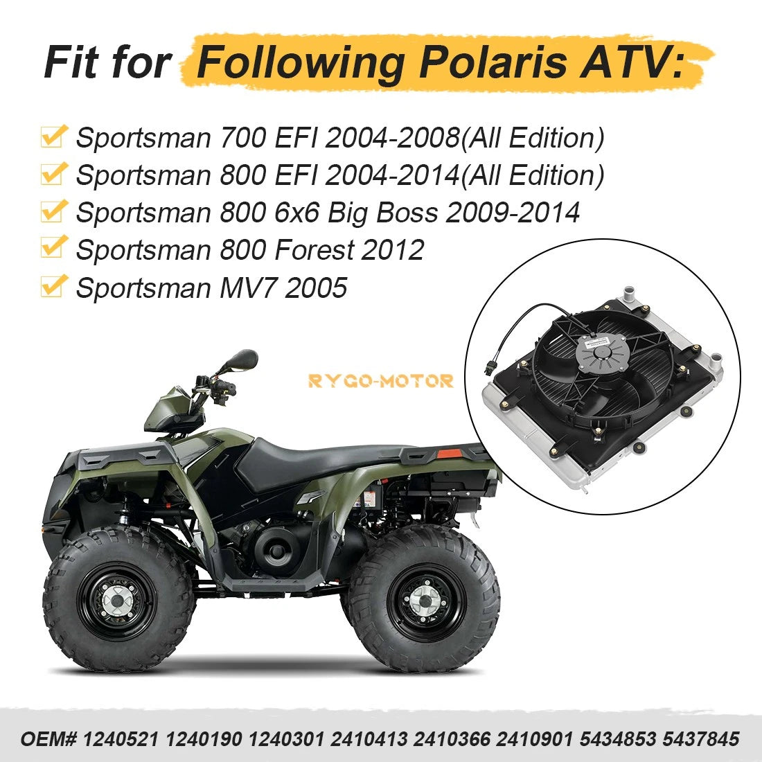 Aluminum Radiator Fan for Polaris Sportsman 700 800 EFI MV7 (2004–2014)