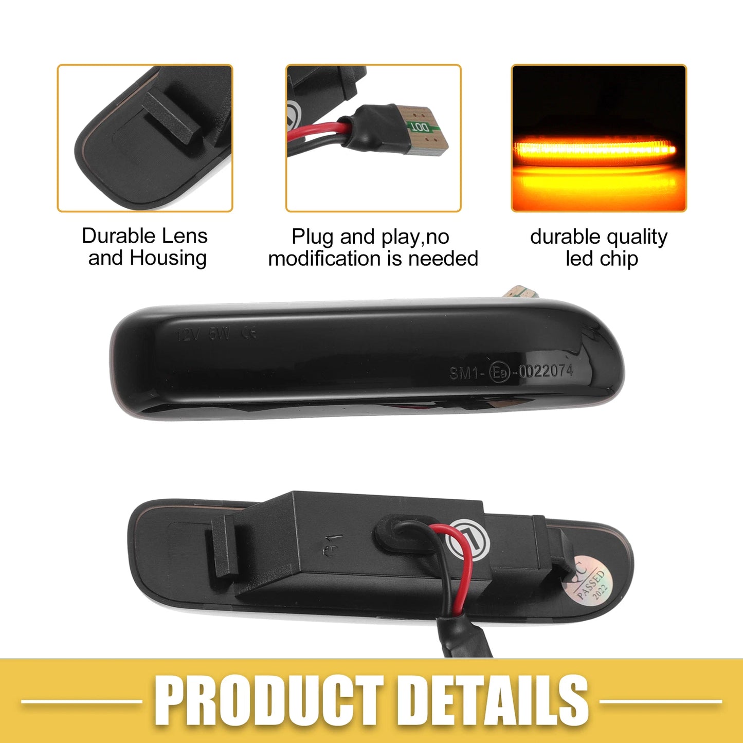 Front LED Side Marker Light for BMW Black Lens Amber Light 2 x 63132228591