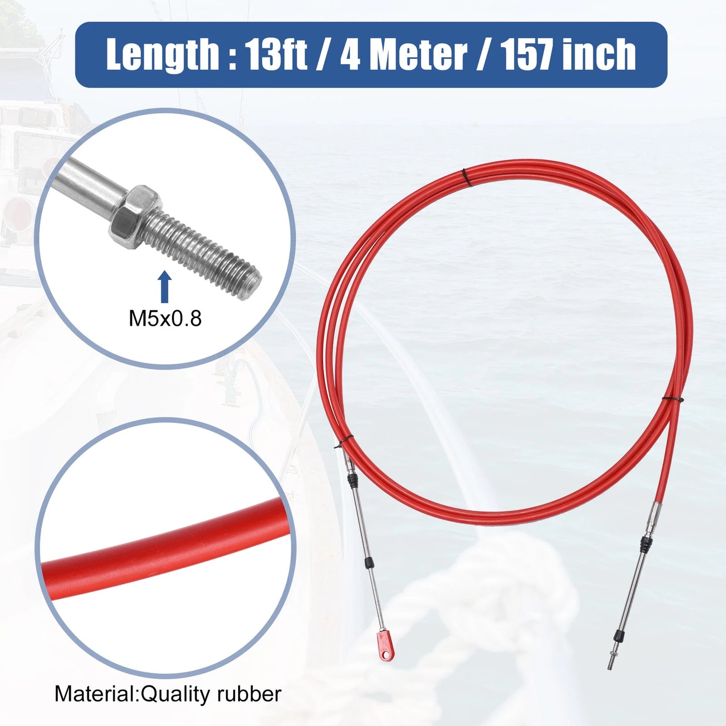 1 Pcs 13ft Marine Throttle Shift Control Box Cable with Clevis Red