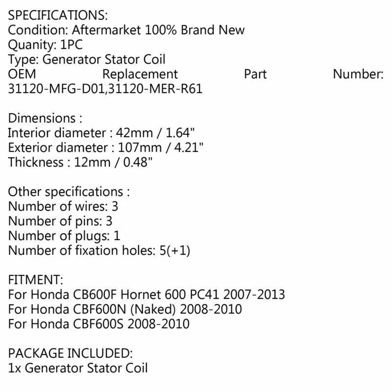 Stator for Honda CB600F Hornet 600 PC41 (2007-2013)
