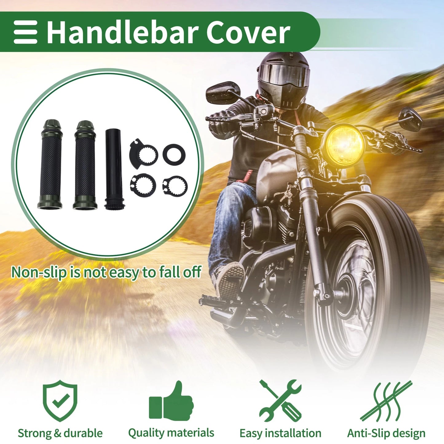 7/8" 22mm Hand Grips Cover Kit for Motorcycle Black Titanium Tone