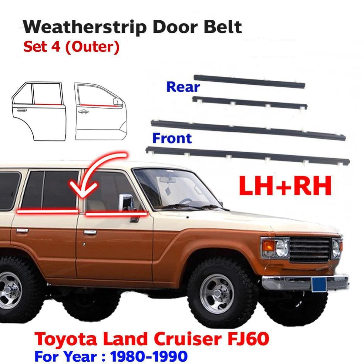 Set 4 Weatherstrip Door Belt Fit Toyota Land Cruiser HJ BJ FJ60 FJ62 1980-87 ADE