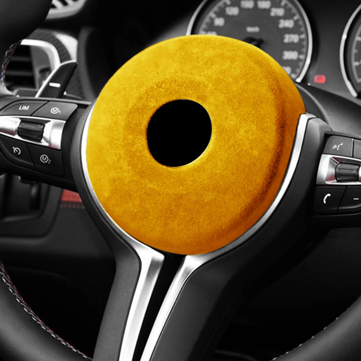 Yellow Leather Steering Wheel Cover for BMW M-Sport F20 F22 F30 F32 F10 (2012-2019)