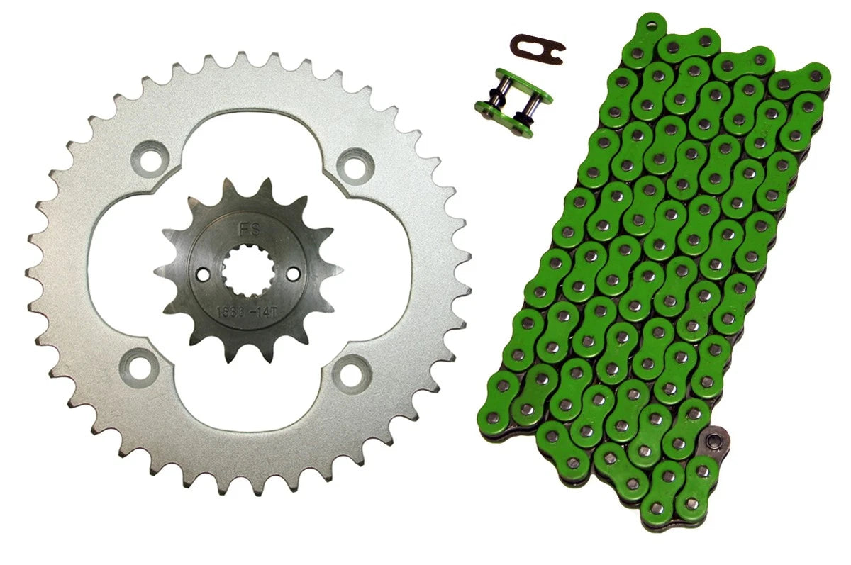520x96 O-Ring Chain & 14/40 Sprockets for Green Suzuki Quadsport 400(2009–2014)