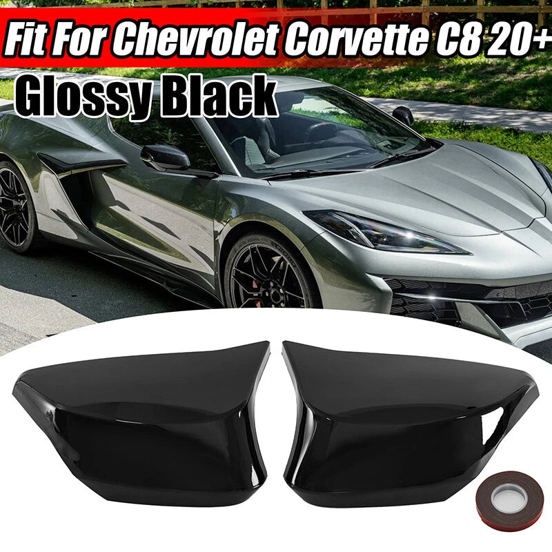 M Style Gloss Black Mirror Cover Cap Overlay for Chevrolet Corvette C8 Z51 (2020-2023)