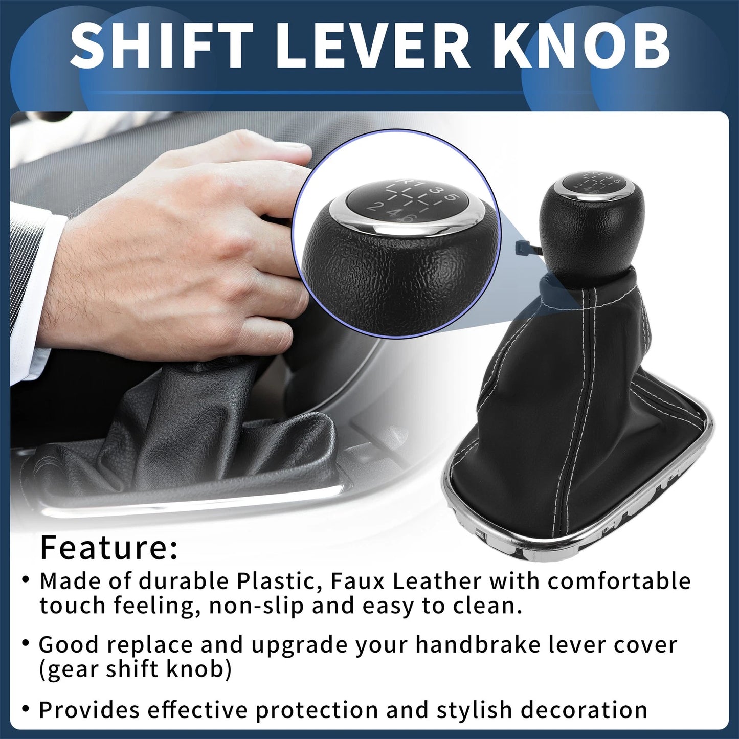 6-Speed Gear Shift Knob with Cover for Chevrolet Cruze (2010-2015) Faux Leather