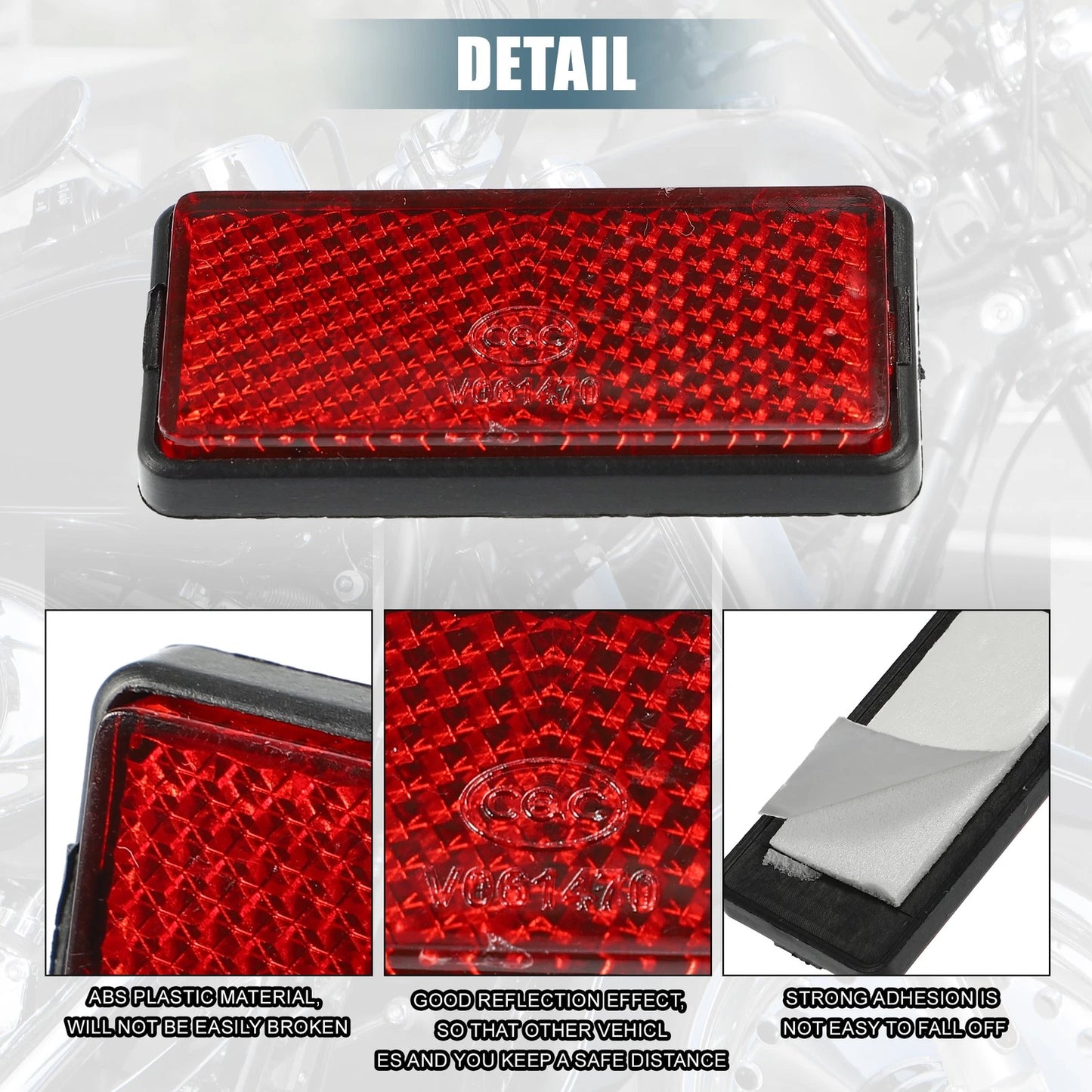 10 x Self Adhesive 56x25mm Motorcycle Spoke Reflective Red
