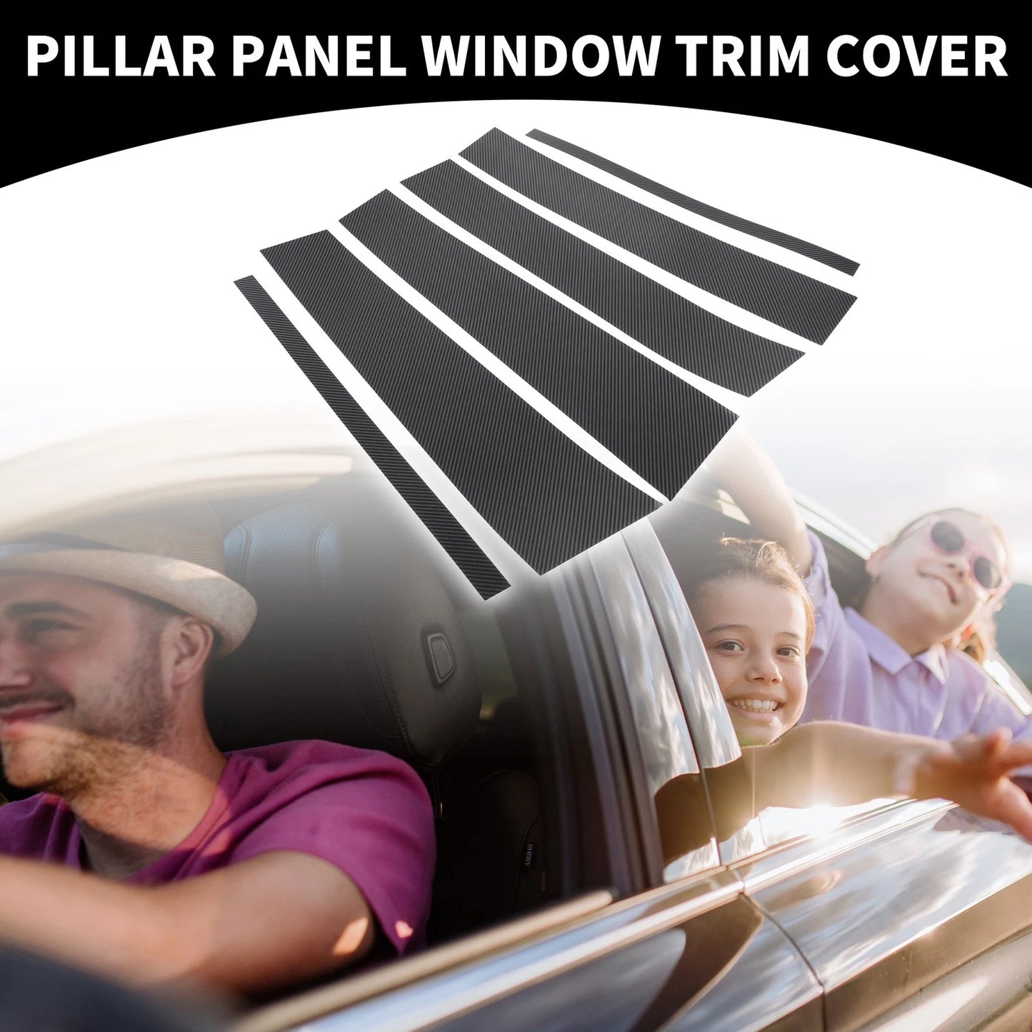 6pcs Black Carbon Fiber Car Pillar Window Trim Covers for Nissan Titan (2004-2015)