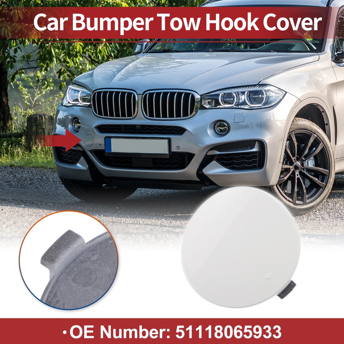 Front Tow Hook Cover for BMW X6 F16 M (2015-2019) - White