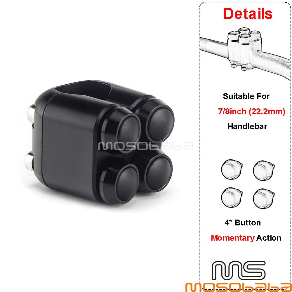 4-Button Turn Signal Momentary Switch for Harley Motorcycle 7/8'' Handlebar