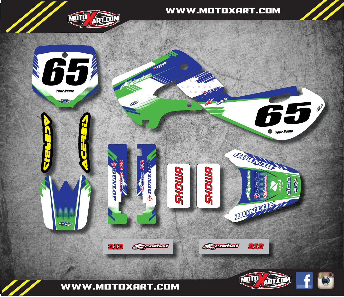 Custom Graphics Kit for Kawasaki KX 65 (2000-2016) - Substance Style Stickers