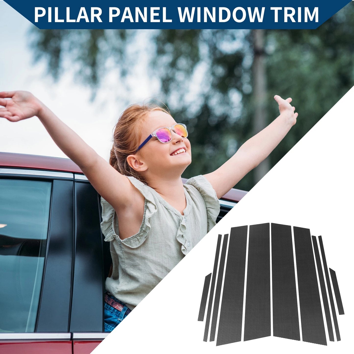10 x Car Pillar Window Trim Covers for Toyota RAV4 (2019-2023) Black Carbon Fiber