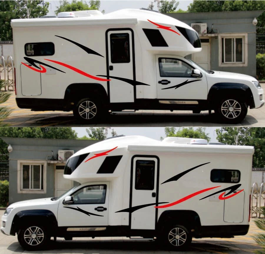 Black Red Stripes Vinyl Decals Stickers Pair for Caravan Trailer Camper