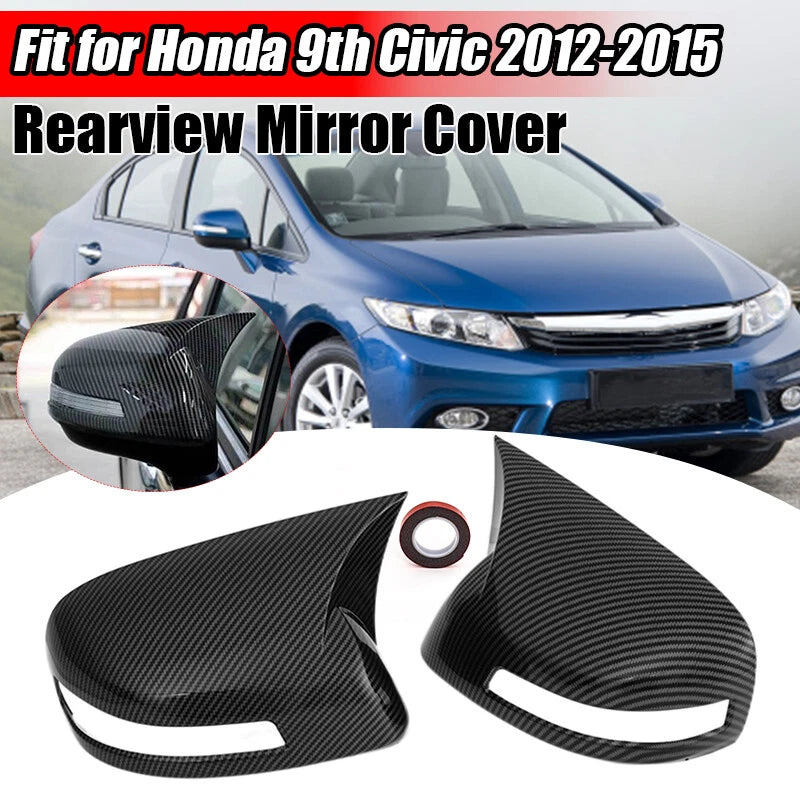 2 x Mirror Cover Caps Carbon Look ABS for Honda Civic (2012-2015)