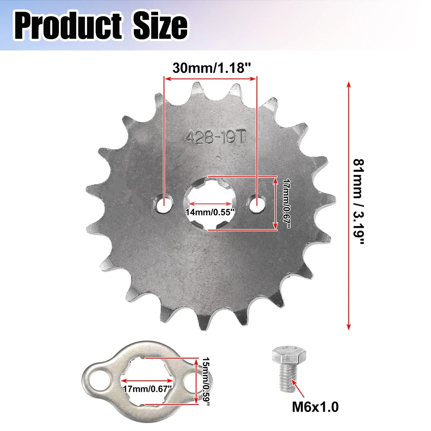 19T 17mm Motorcycle Front Engine Sprocket for Dirt Bike Mini Bike