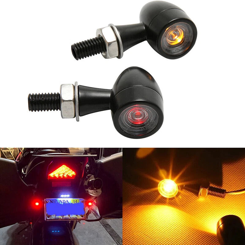 Black Mini Motorcycle LED Bullet Turn Signal Lights for Various Models