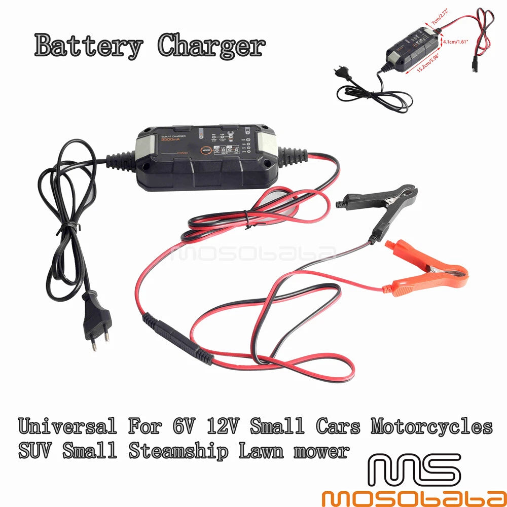 6V 12V Universal Battery Charger Kit for Small Cars, Motorcycles, SUVs