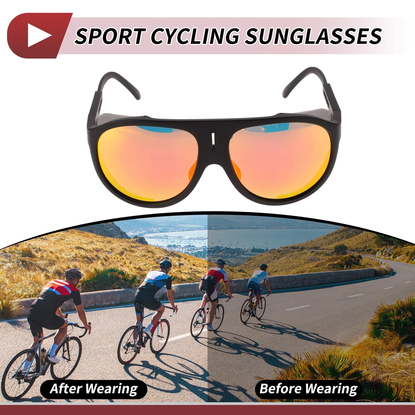 Motorcycle Riding Goggles Red Lens Black Frame Tri-acetel Cellulose PC