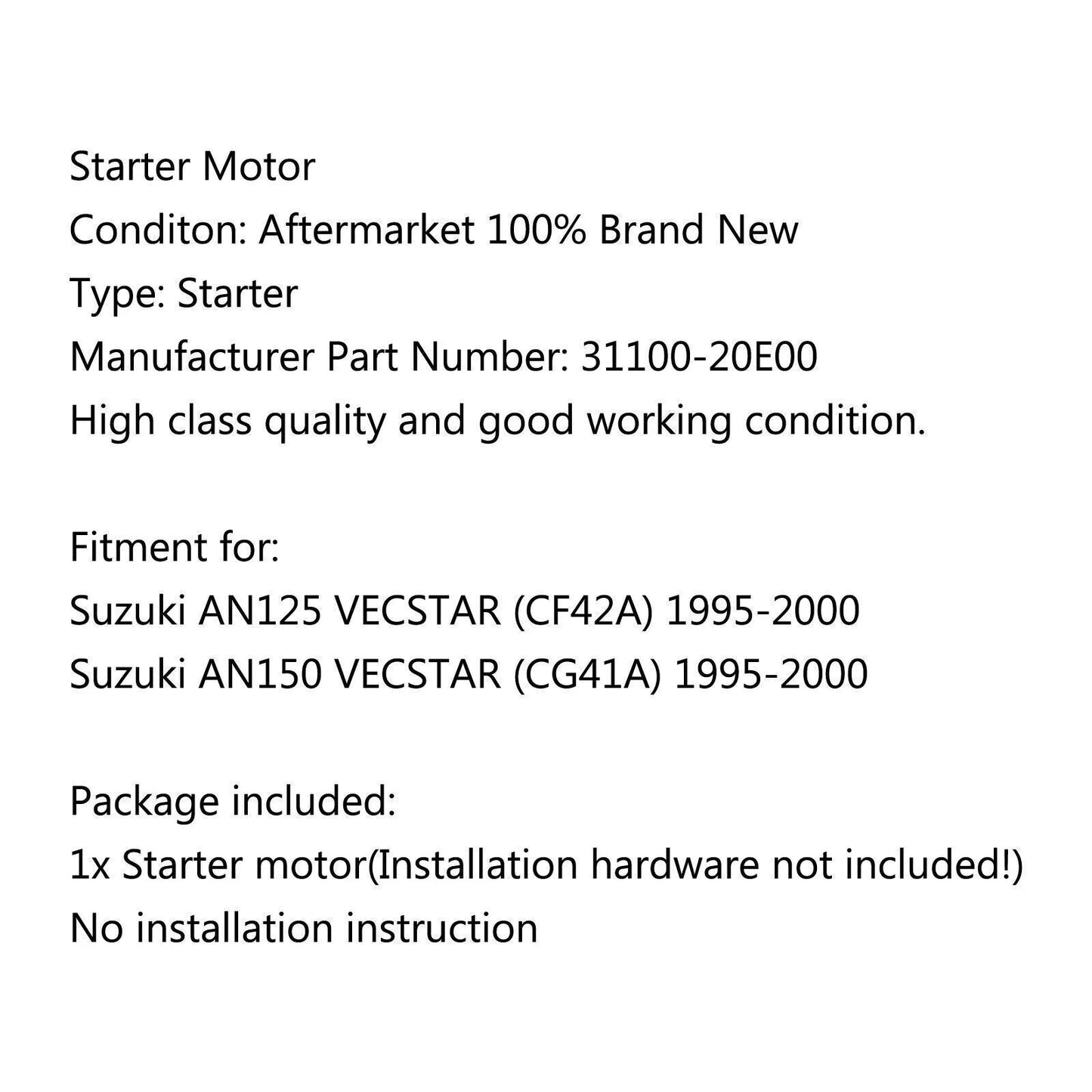 Engine Starter for Suzuki AN125, AN150 VECSTAR (1995-2000)
