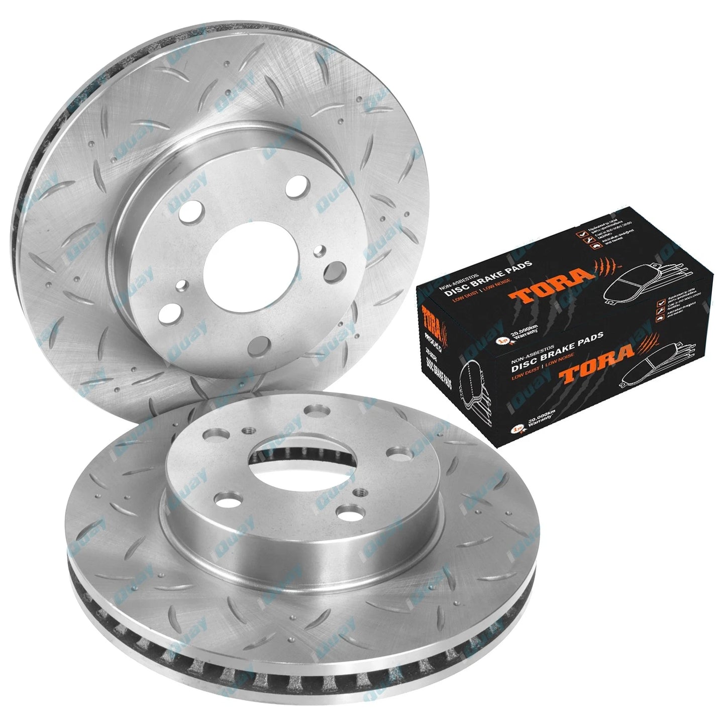 Front Slotted Dimpled Disc Brake Rotors & Pads for Hilux GGN15 KUN16 TGN16 (2008-2016)
