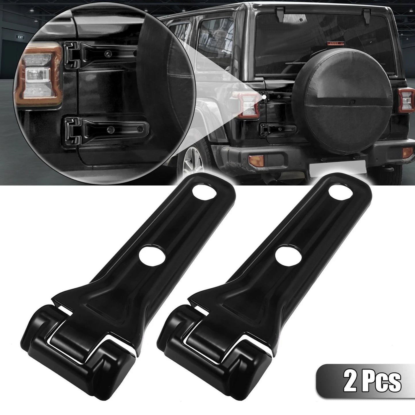 2 x Black Tailgate Hinge Trim Spare Tire Bracket Covers for Jeep Wrangler (2018)