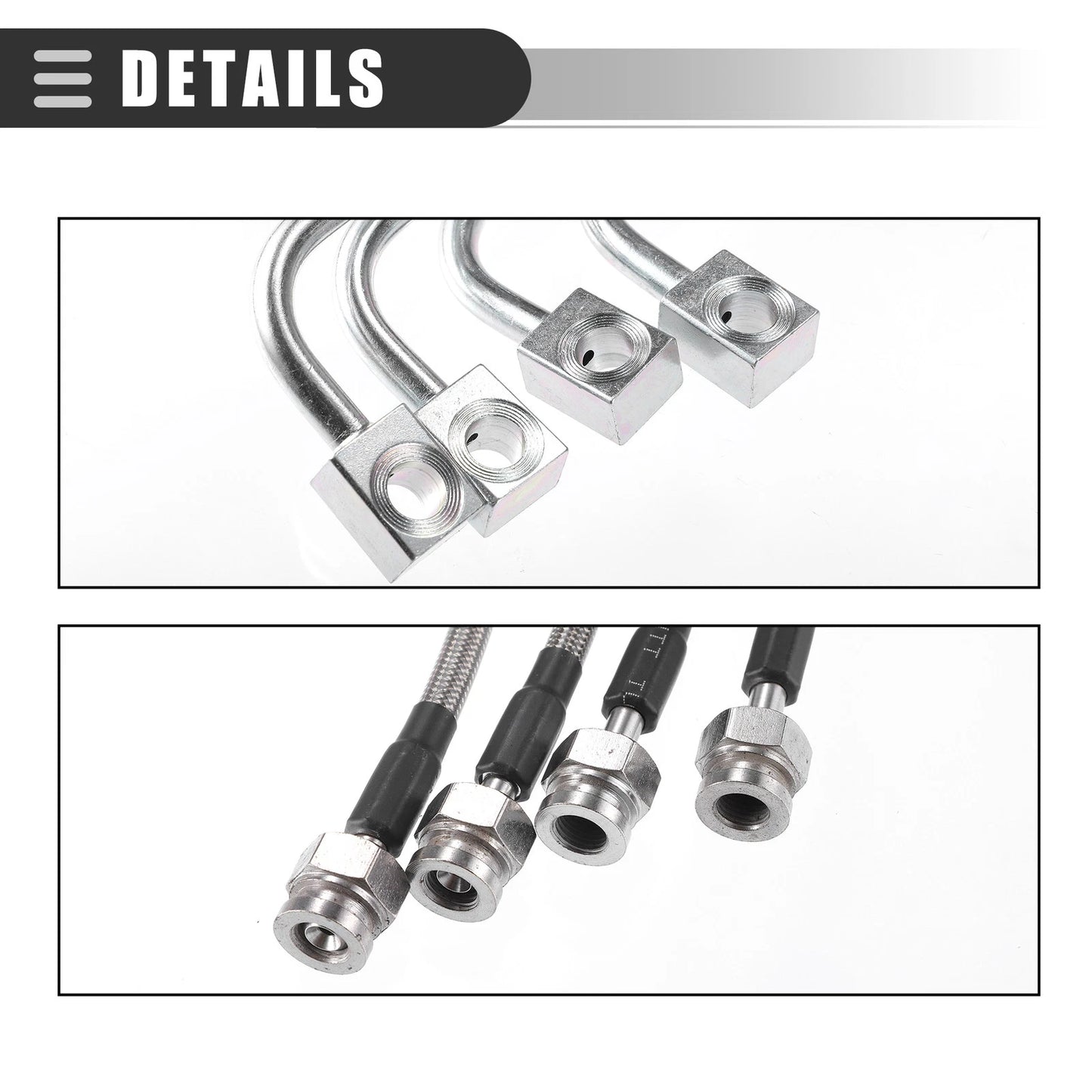 Set of Brake Lines for Jeep Wrangler JK 2007-2018 Stainless Steel Silver Tone