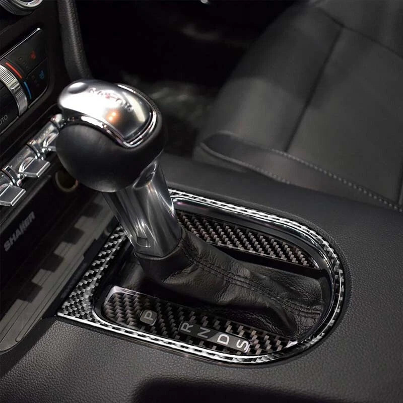 Carbon Fiber Interior Gear Shift Surround Cover Trim For Ford Mustang 2014-2019