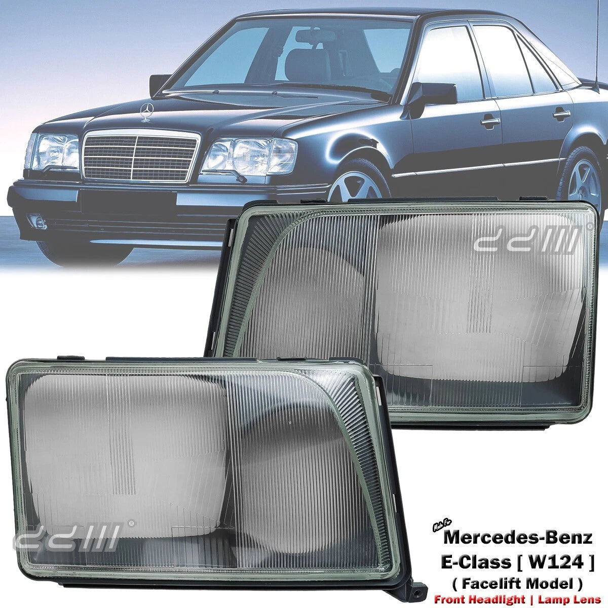 Front Headlight Glass Lens 2 x For Mercedes-Benz W124 E200 (1994-1996)