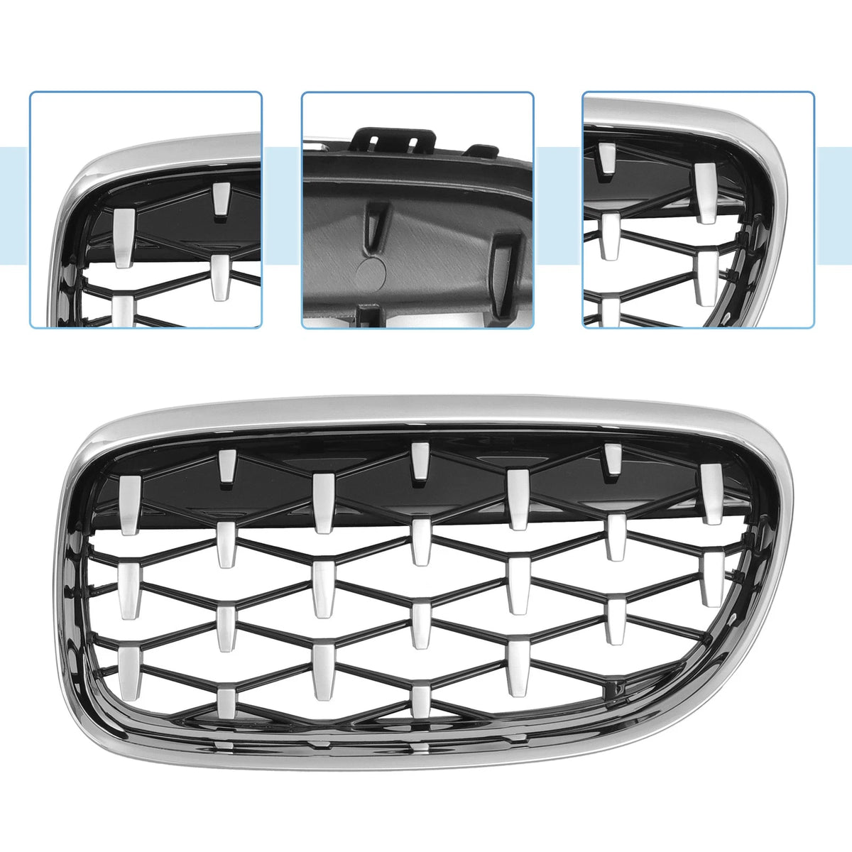 Hood Bumper Grille for BMW 335d 328i 335i E90 (2006-2013) - Silver Tone Pair