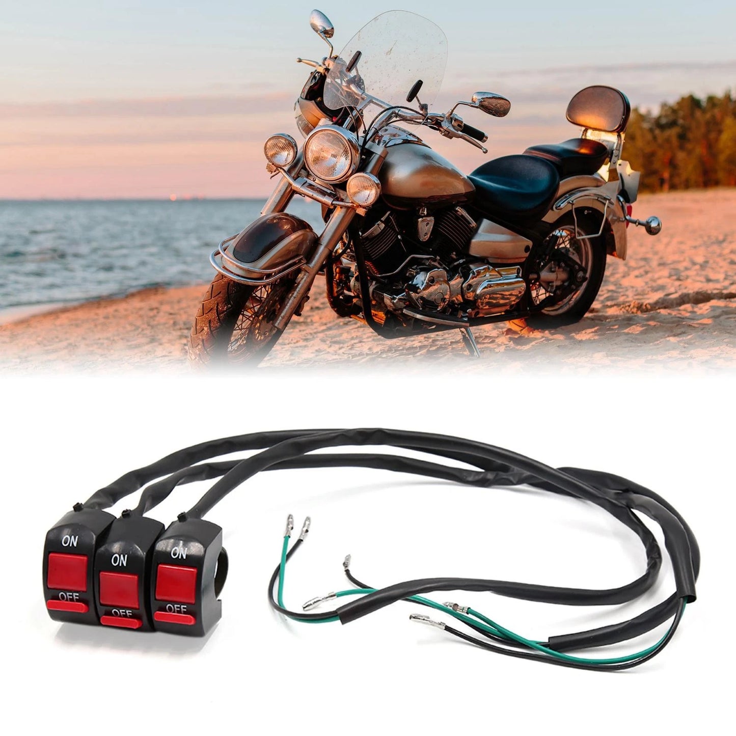 3 x Headlight Switch ON-OFF Button for Motorcycle Handlebar
