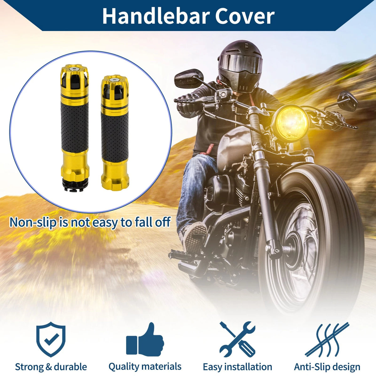 23 x 23 mm Motorcycle Hand Grips Cover Gold Tone 1 Pair for Make Model