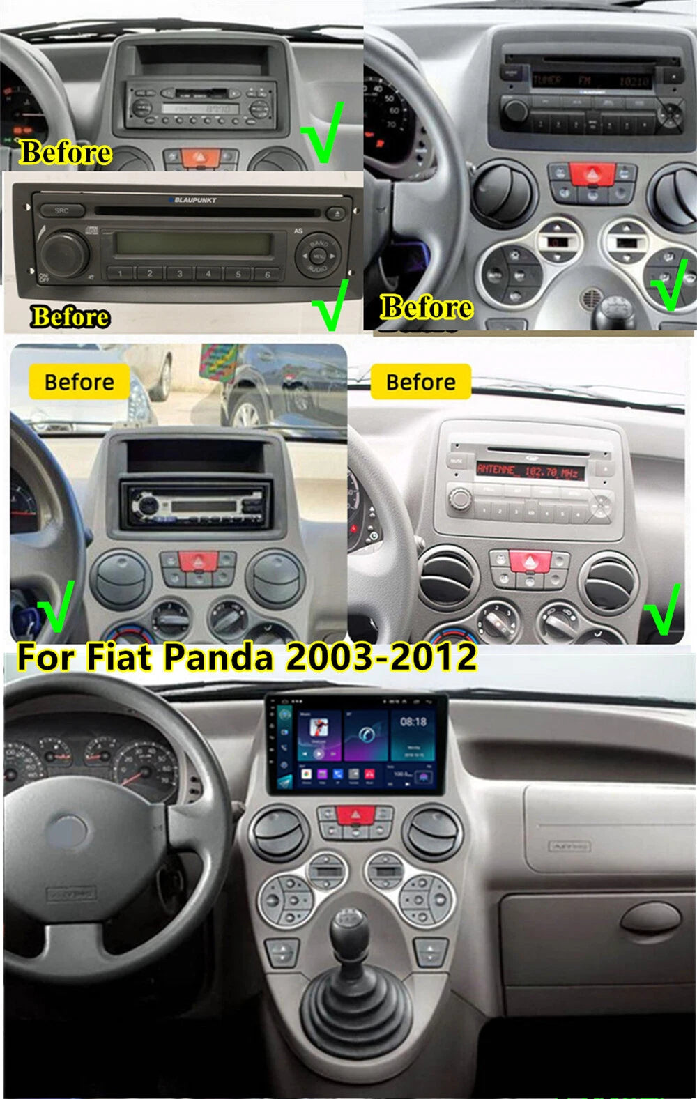 9" Android 13 Car Stereo GPS Navigation for Fiat Panda (2003-2012)