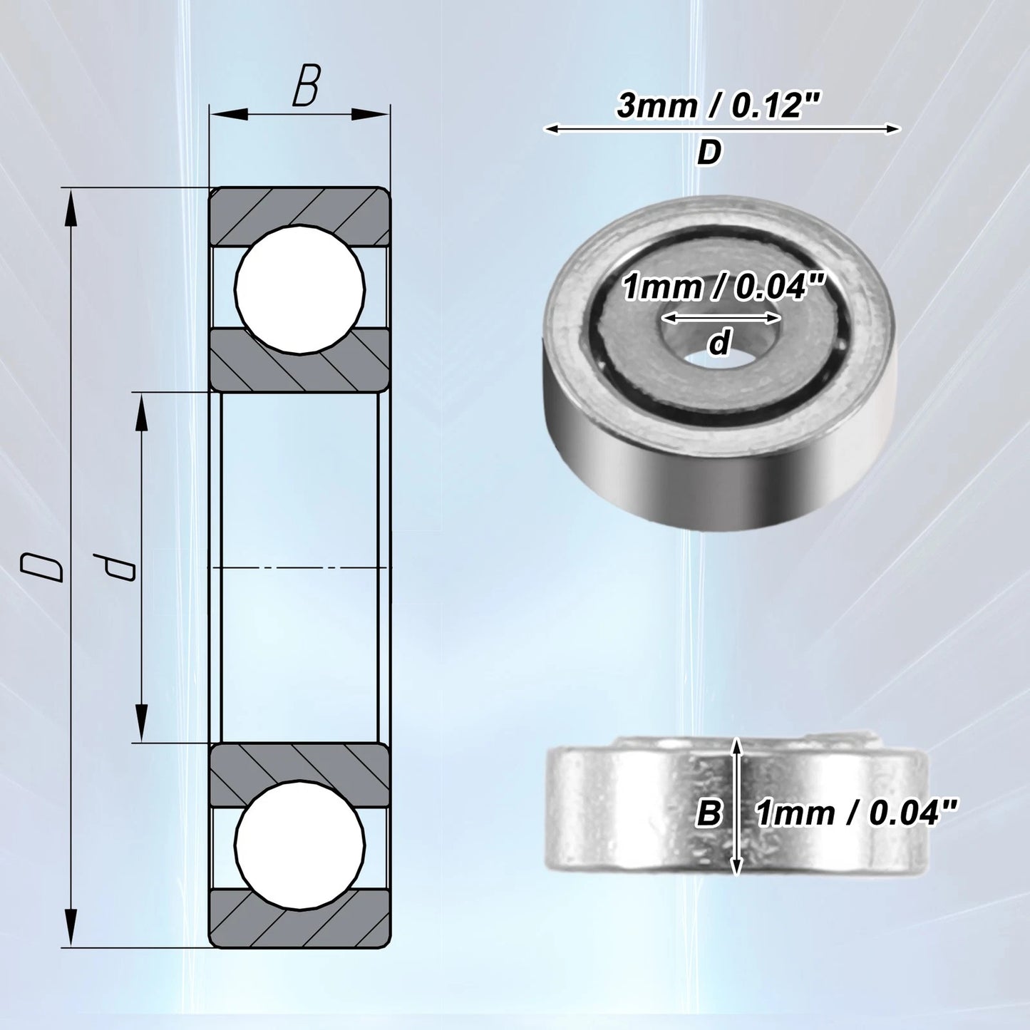10 x 1x3x1mm Double Metal Shield Deep Groove Ball Bearings